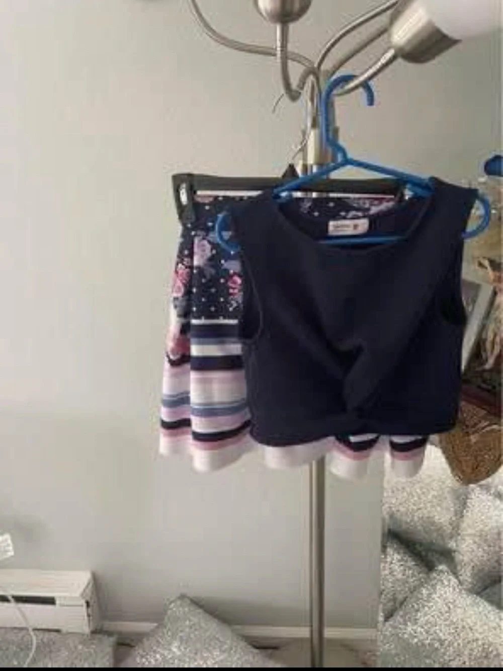 Beautees Navy Floral & Striped Girls Matching Set